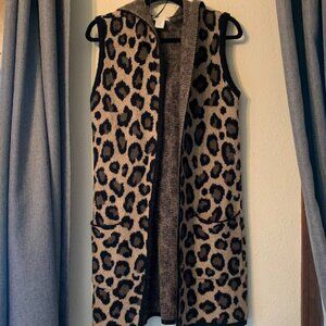 Christian Siriano New York Leopard Print Open Front Hooded Cardigan -  Size S